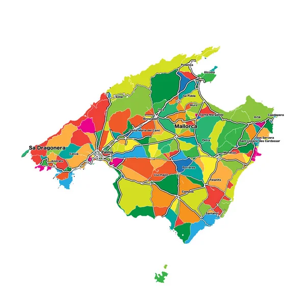 Színes Térkép Mallorca Vektoros Illusztráció Sablon Falra Művészet Marketing Négyzetes — Stock Vector