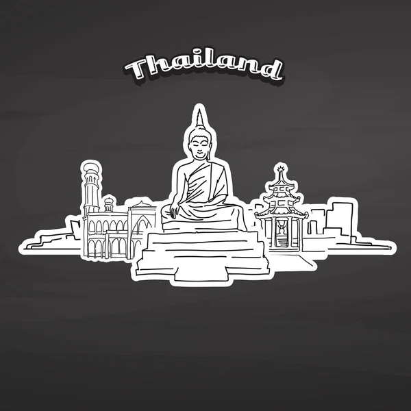 Tajlandia Zabytki Tablicy Ilustracja Wektorowa Rysowane Ręcznie Słynnej Podróży Podróży — Wektor stockowy