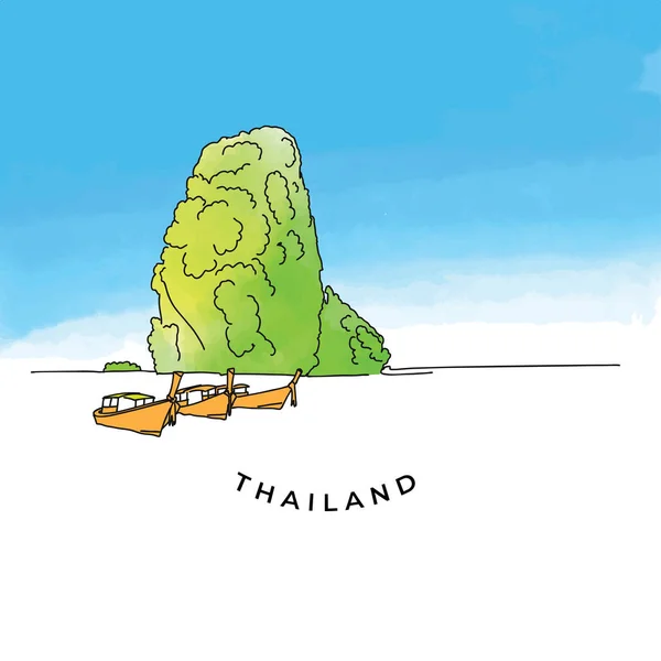 Rock Coloré Thaïlande Illustration Vectorielle Main Fameuses Destinations Voyage Série — Image vectorielle