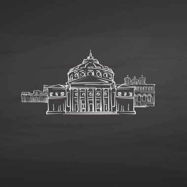 Bükreş Romanya tahtaya imzalar. Dijital tebeşir çizilmiş vektör kroki yazı tahtası üzerinde. Avrupa başkentlerinde yerler.