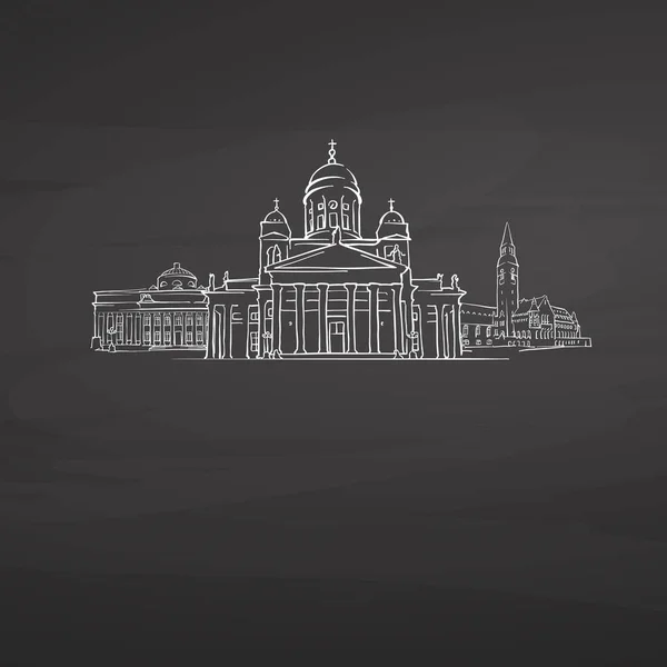 Helsinki Finlandia Firma Pizarra Dibujo Vectorial Dibujado Con Tiza Digital — Vector de stock