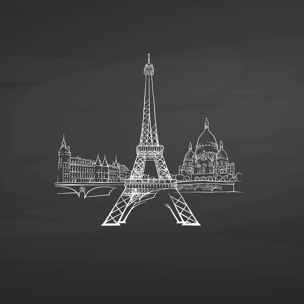 París Francia Firma Pizarra Dibujo Vectorial Dibujado Con Tiza Digital — Vector de stock