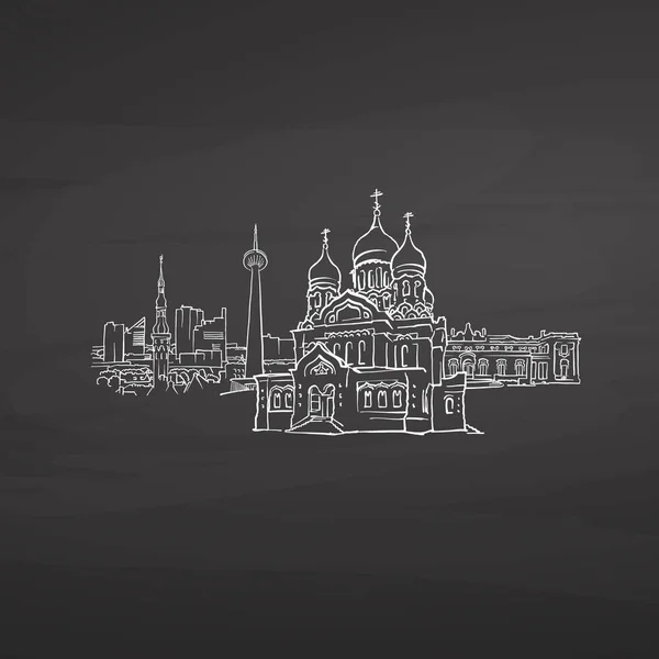 Tallinn Estónia Assina Quadro Negro Giz Digital Desenhado Esboço Vetorial — Vetor de Stock