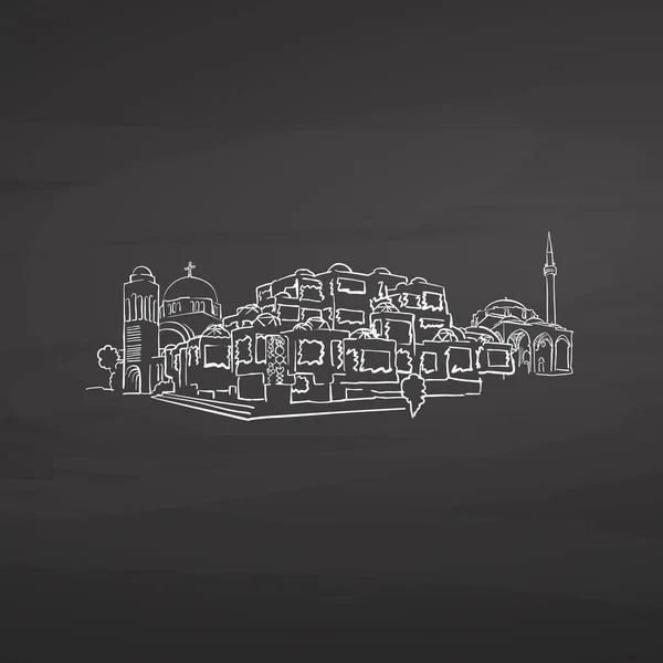 Priština Kosovo Podepíše Tabuli Digitální Křídou Kreslené Vektorové Skici Tabuli — Stockový vektor
