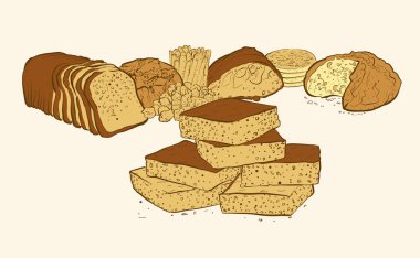 tatlılar ve ekmek kompozisyon, vektör çizilmiş kroki