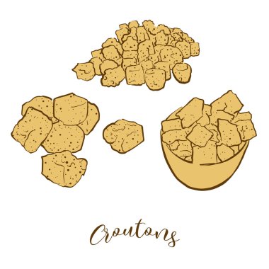 Colored sketches of Croutons bread clipart