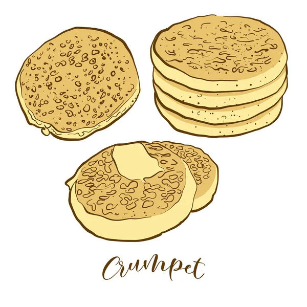 Färgade skisser av Crumpet bröd — Stock vektor