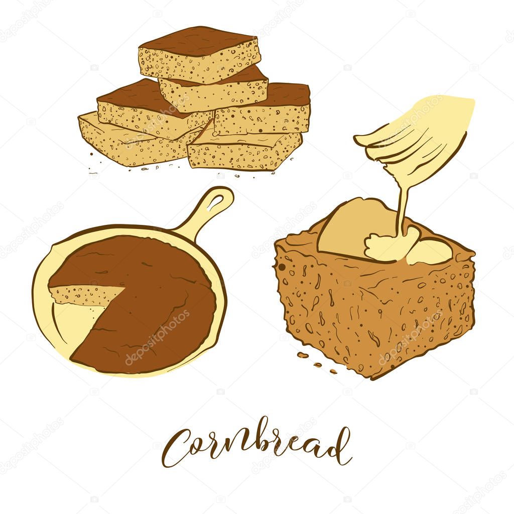 Colored sketches of Cornbread bread