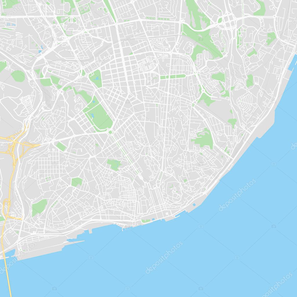 Downtown vector map of Lisbon, Portugal