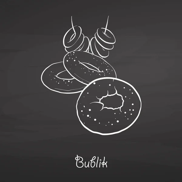 Bosquejo de comida Bublik en pizarra — Vector de stock