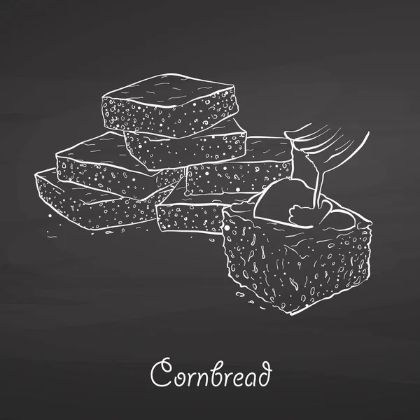 Croquis alimentaire Cornbread sur tableau noir — Image vectorielle