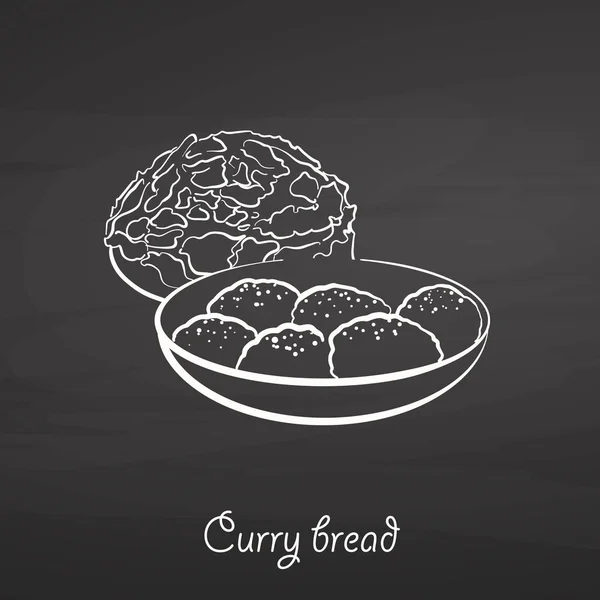 Esboço de comida de pão de caril em chalkboard — Vetor de Stock