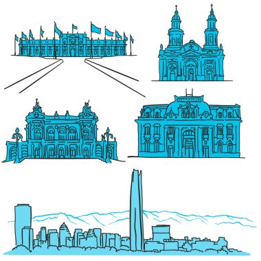 Santiago Şili ünlü mimari el çizilmiş simgeler