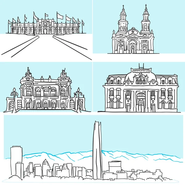 Santiago Chili célèbres dessins d'architecture à la main — Image vectorielle