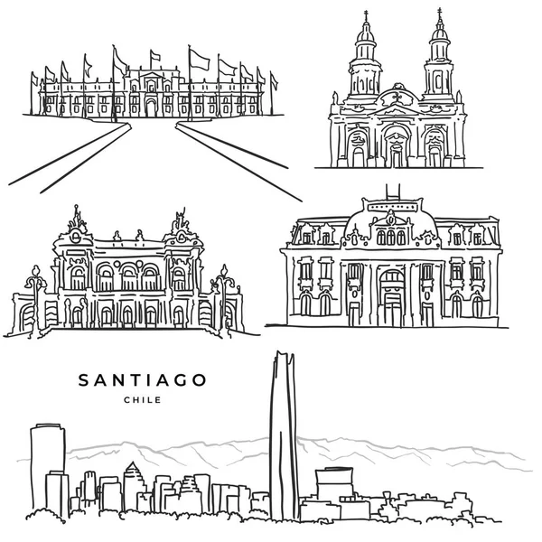 Santiago Chile famosa arquitectura iconos dibujados a mano — Archivo Imágenes Vectoriales