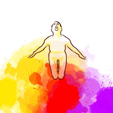 Korkunç Yoga Pose renkli arka plan üzerinde