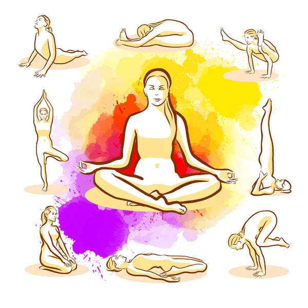 Conjunto de poses de yoga — Vector de stock