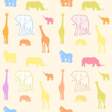 Çocuklar duvar sanatı için renkli çizilmiş hayvanlar