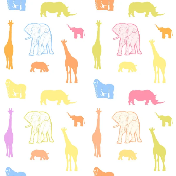 无缝多彩的儿童动物艺术模式 — 图库矢量图片