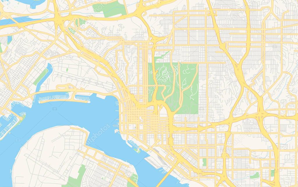 Empty vector map of San Diego, California, USA