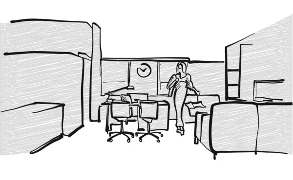 Эскиз интерьера офиса — стоковый вектор