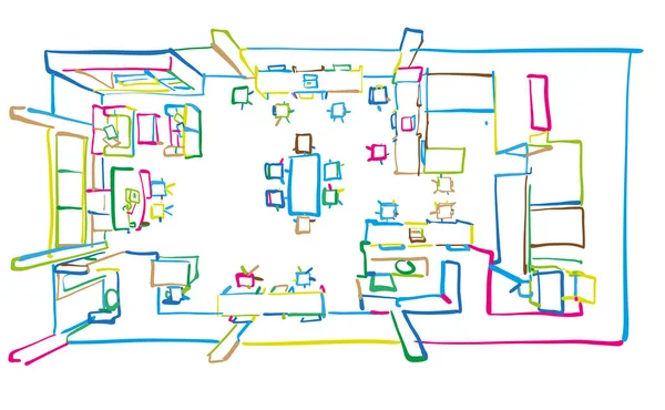 Plan d'étage de bureau dessin vue du dessus — Image vectorielle