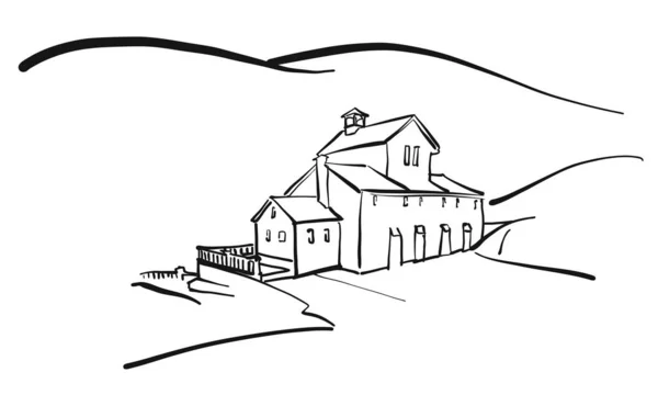 丘の図面の古い家 — ストックベクタ
