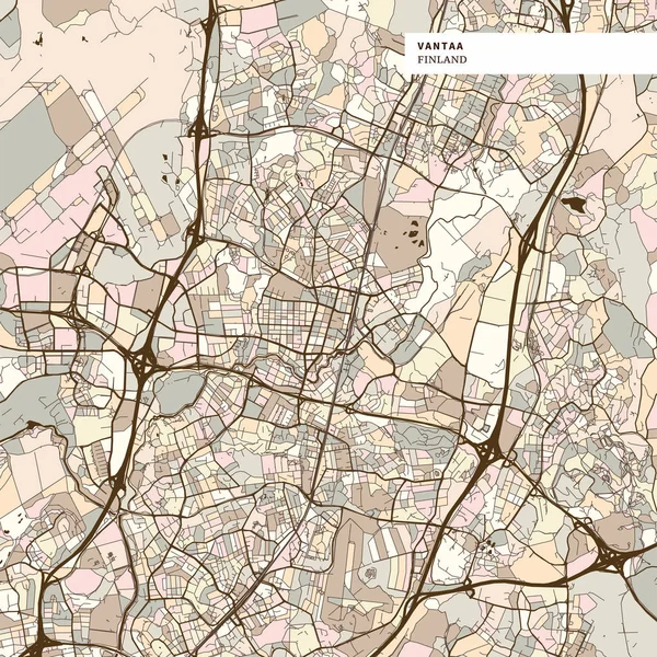 Karta över Vanda Finland, konst karta Skriv ut mall — Stock vektor