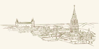 Toledo, İspanya'nın simgesel görünüm çizimi