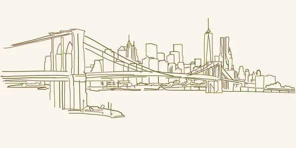 Kresba v New Yorku Brooklyn Panorama — Stockový vektor