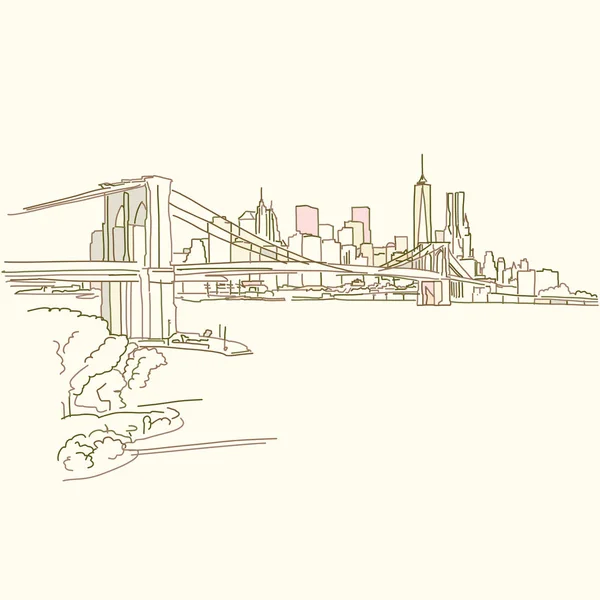 Nova Iorque Brooklyn Bridge desenho —  Vetores de Stock