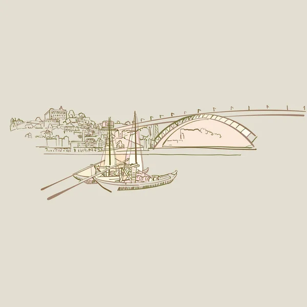 Porto Panorama Drawing — Stock vektor
