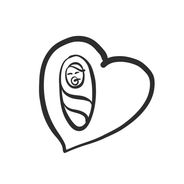 Pasgeboren baby pictogram in hart — Stockvector
