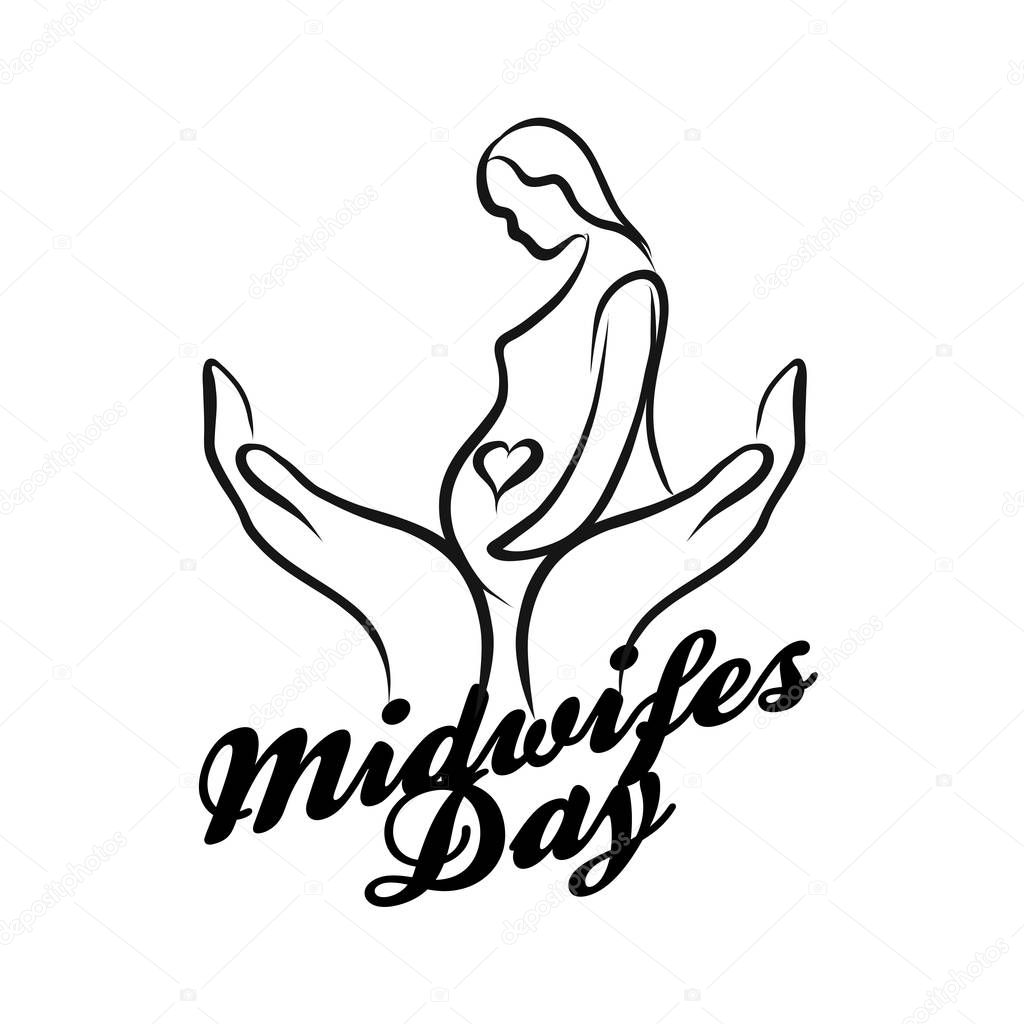 Midwifes Day Logo Symbol. Hand-drawn sketch and lettering for t-shirt prints and online marketing.