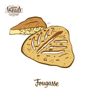 Fougasse ekmeğinin renkli çizimi