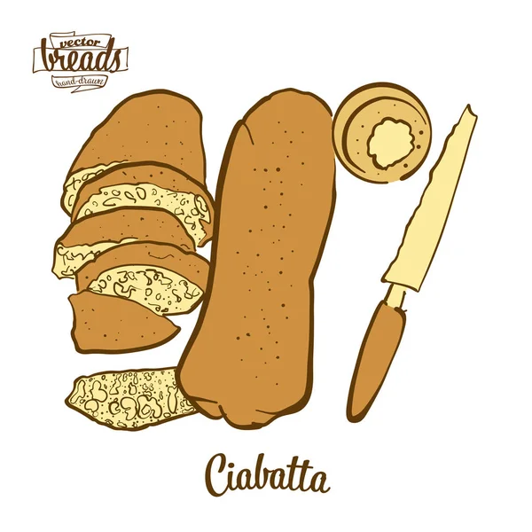 Ciabatta ekmeğinin renkli çizimi