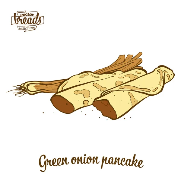 Цветной рисунок зеленого лукового блинного хлеба — стоковый вектор