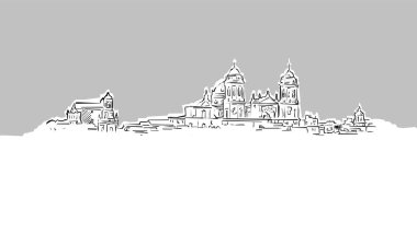 Cadiz Antik Panorama Ufuk Çizgisi Vektör Krokisi