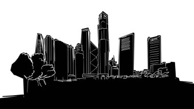 Singapur Republic Plaza Panorama Siluet Çizimi