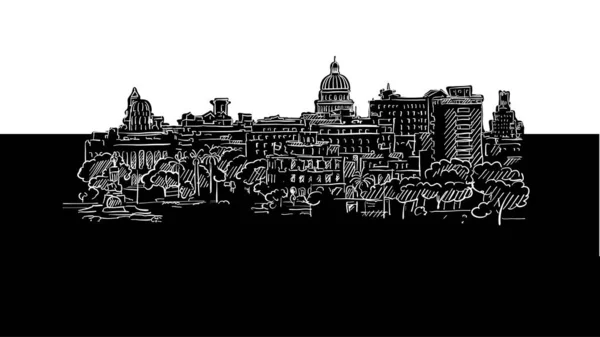 Havana, Cuba Panorama silhouet tekening — Stockvector