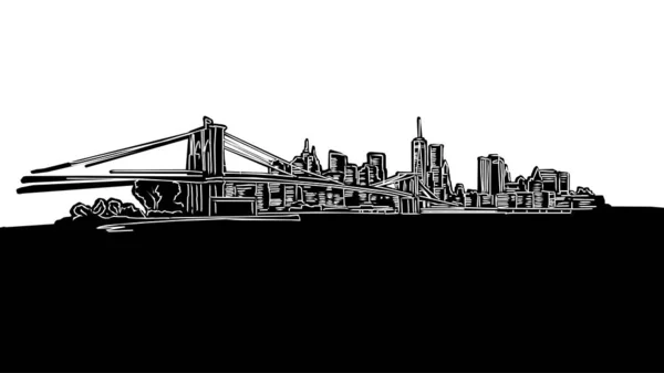 New York Stadtpanorama Silhouettenzeichnung — Stockvektor