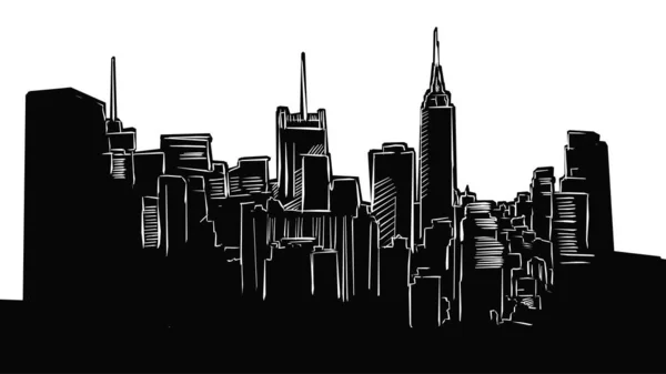 NYC Metropolis Panorama Silueta Dibujo — Vector de stock