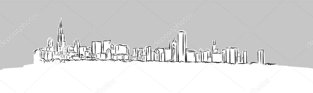 Chicago Panorama Skyline Vector Sketch