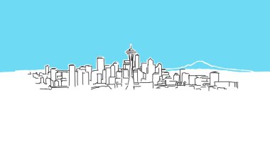 Seattle Skyline Panorama Vektör Çizimi