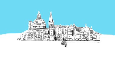 Valetta Skyline Panorama Vektör Çizimi