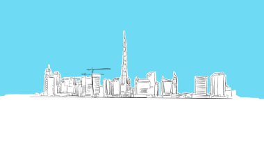 Dubai Skyline Panorama Vektör Krokisi
