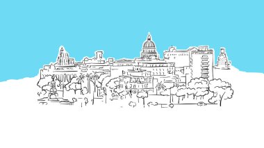Havana Küba Skyline Panorama Vektör Sketch