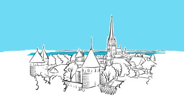 Riga Skyline Panorama Vektör Çizimi