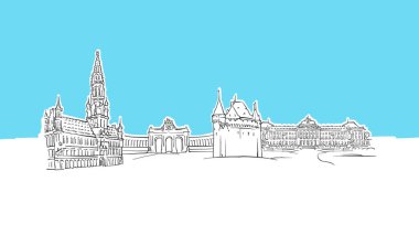 Brüksel Belçika Skyline Panorama Vektör Sketch