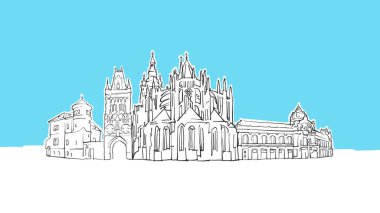Prag Çek Cumhuriyeti Skyline Panorama Vektör Sketch
